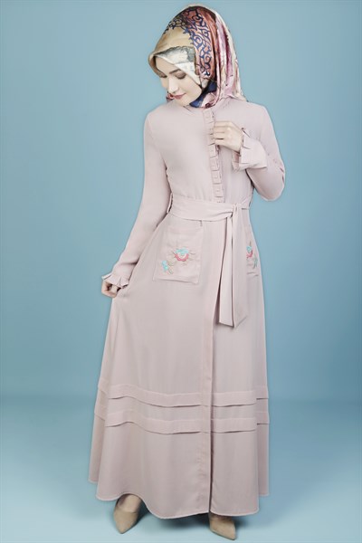 Lace Pocket Light Powder Abaya