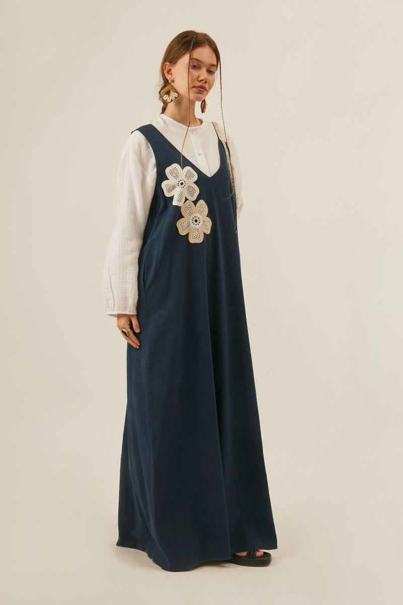 Çiçek Dantelli Jile Lacivert