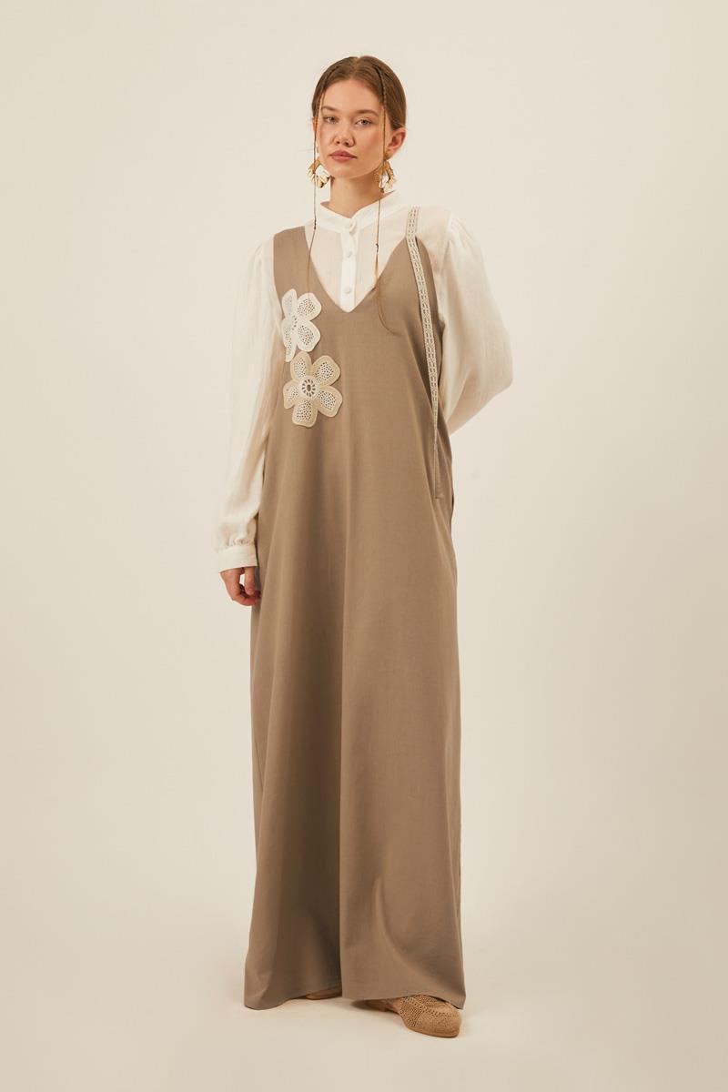 Çiçek Dantelli Jile Vizon