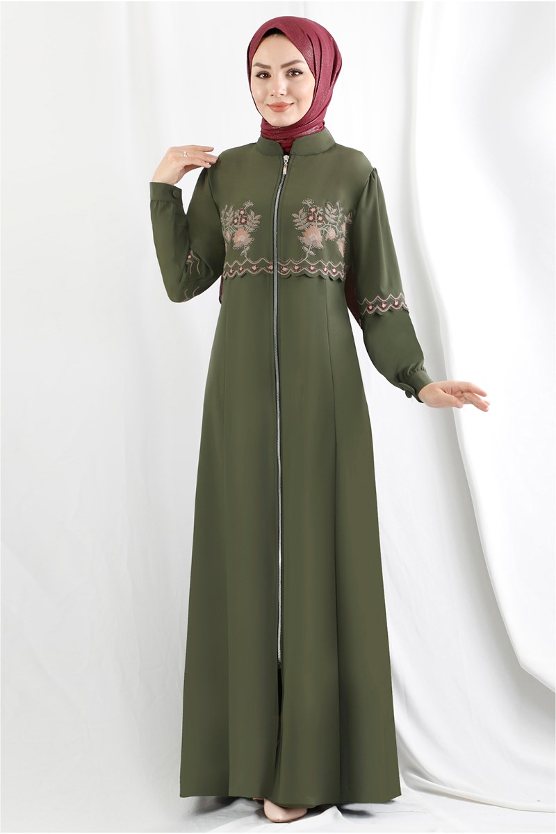 Çiçek Desenli Haki Ferace