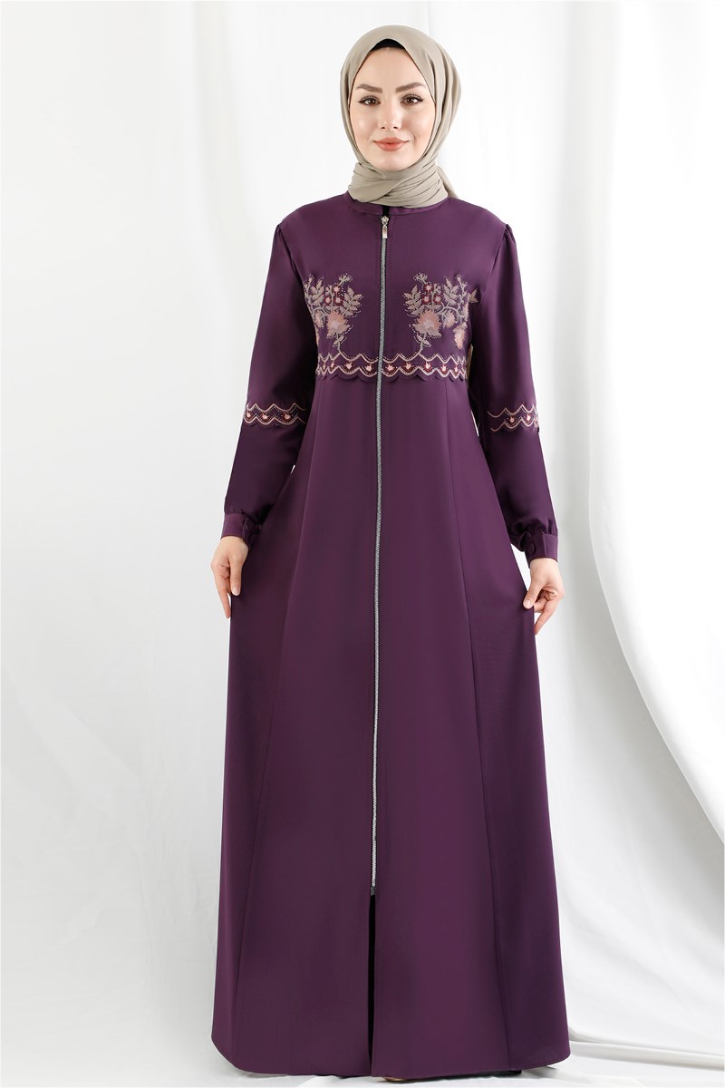 Çiçek Desenli Mor Ferace