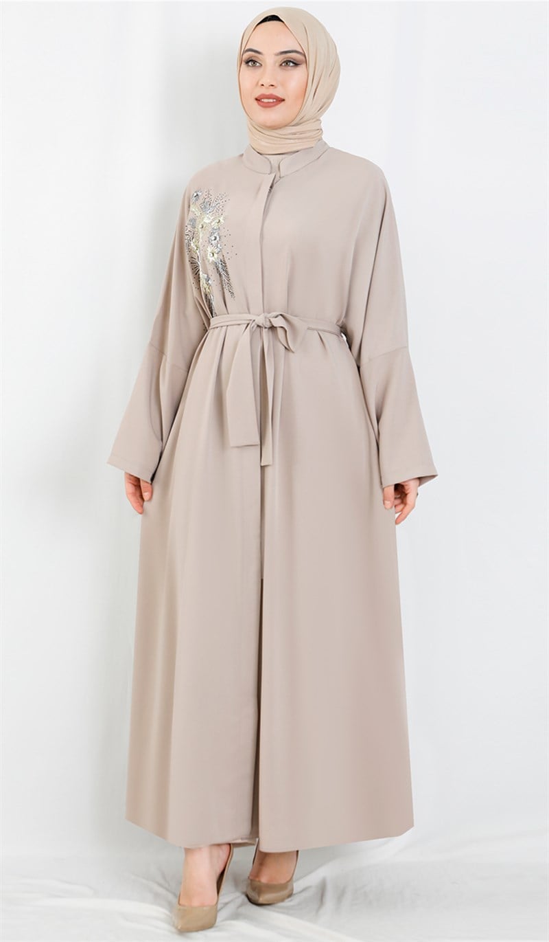 Çiçek Desenli Vizon Abaya