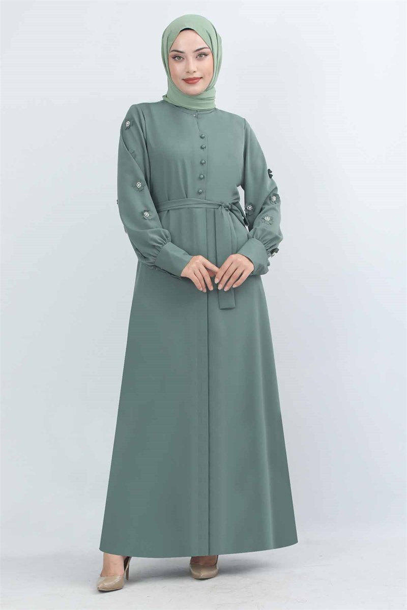 Lazer Kesim Zarif İşlemeli Ferace Gül Kurusu