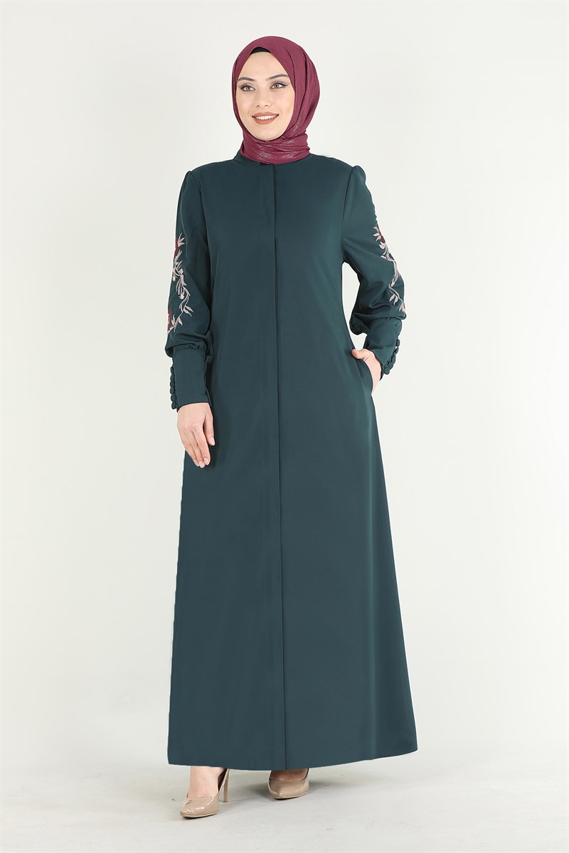 Çiçek Nakışlı Ferace Haki