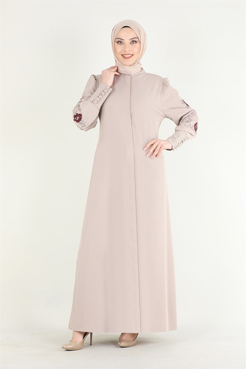 Çiçek Nakışlı Ferace Vizon