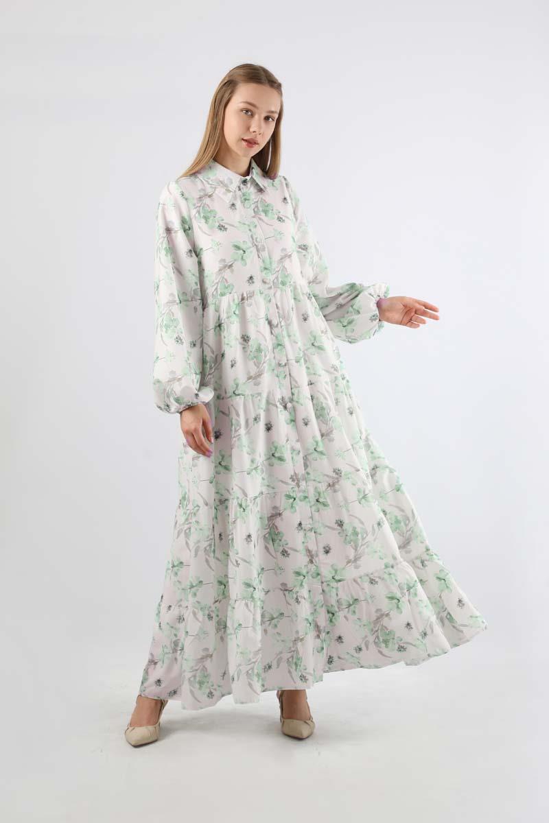 Çiçekli Kemerli Elbise Mint