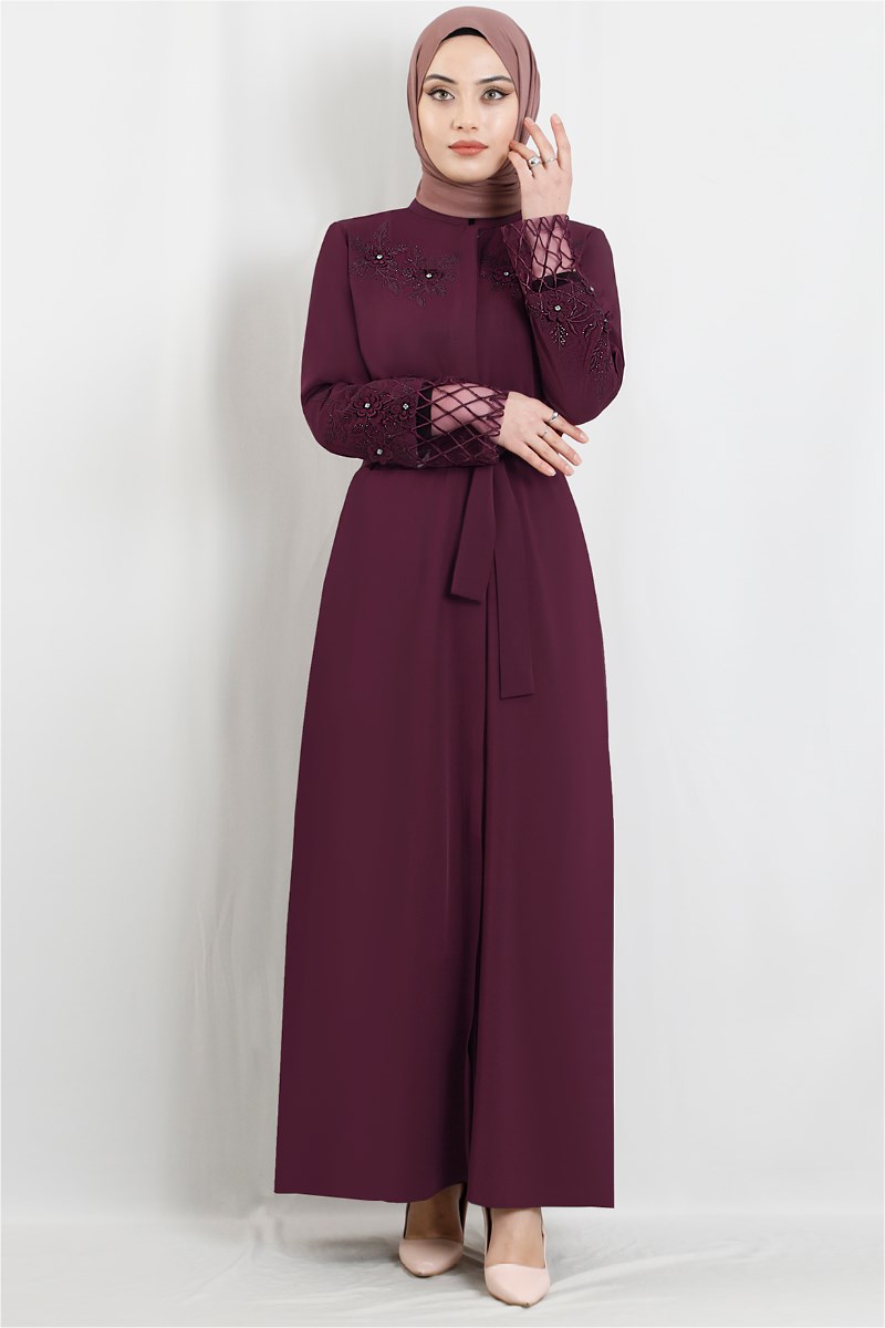 Çiçekli Taş İşlemeli Ferace Şarabi