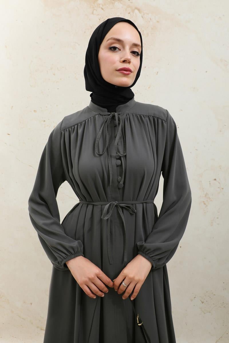 Çift Düğmeli Elbise Füme