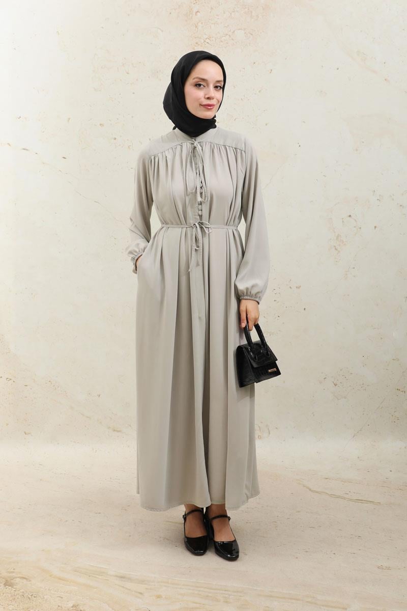 Çift Düğmeli Elbise Taş