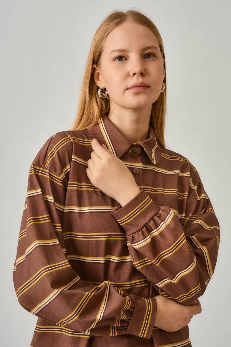 Çizgi Baskılı Sweatshirt Kahverengi