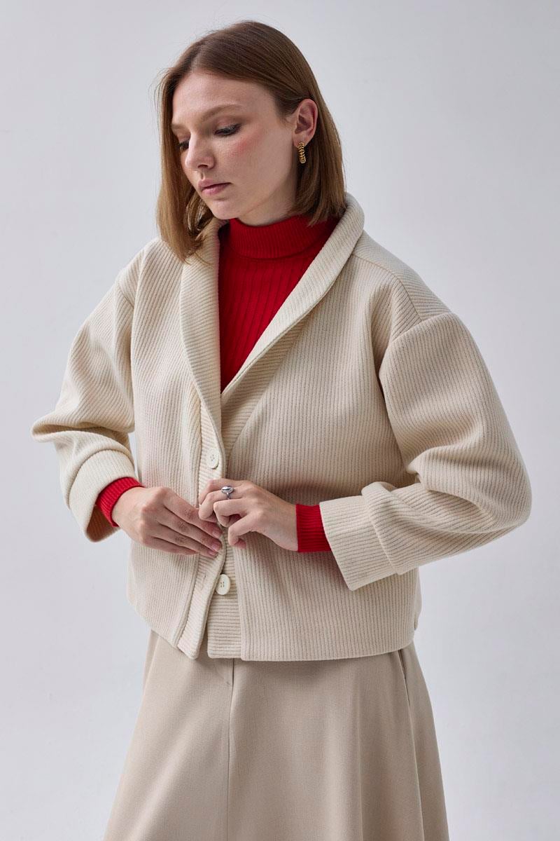 Çizgi Dokulu Ceket Ekru