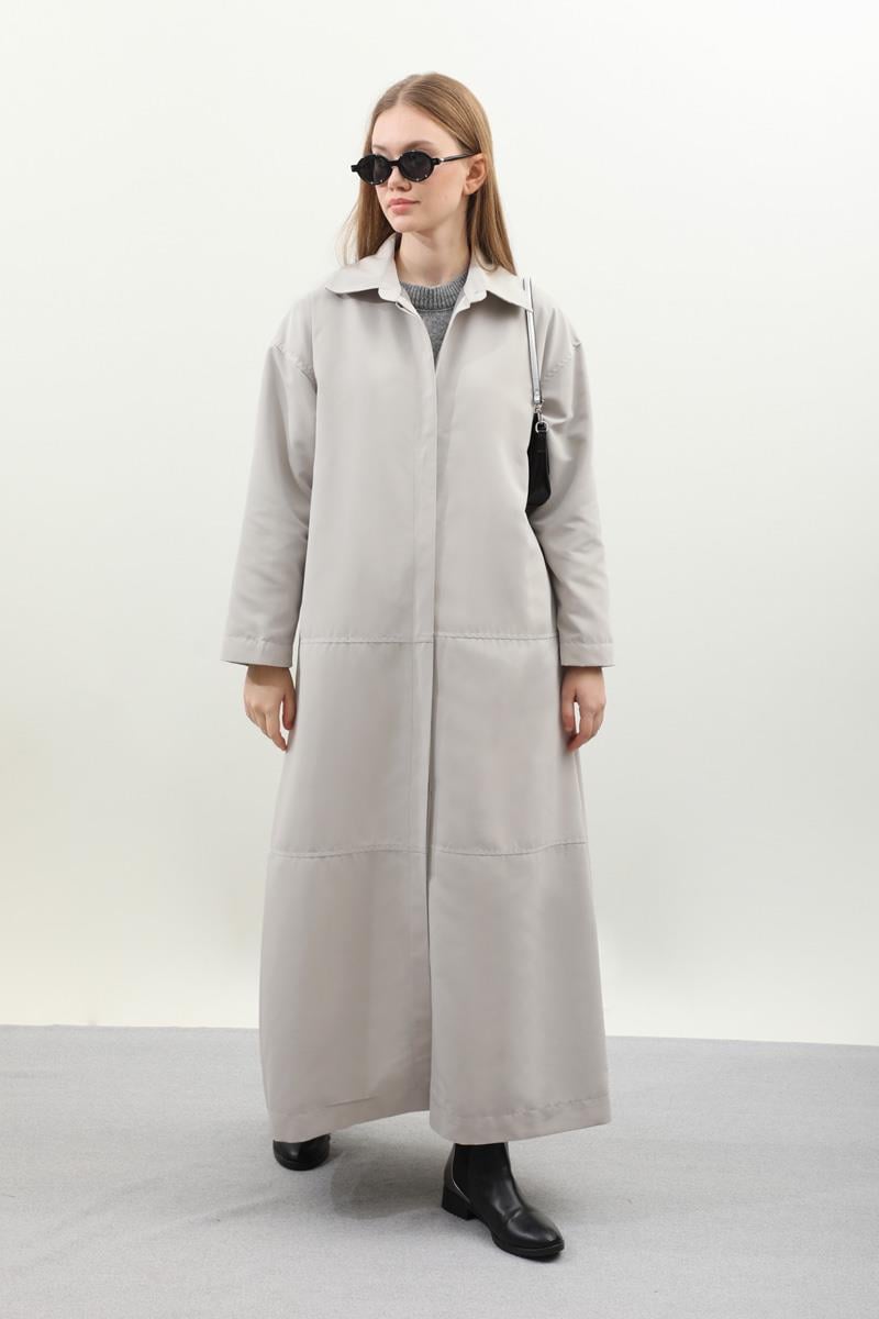 D Tokalı Trençkot Açık Gri