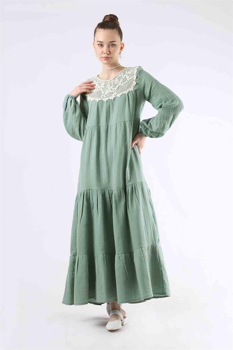 Dantel Yaka Elbise Mint