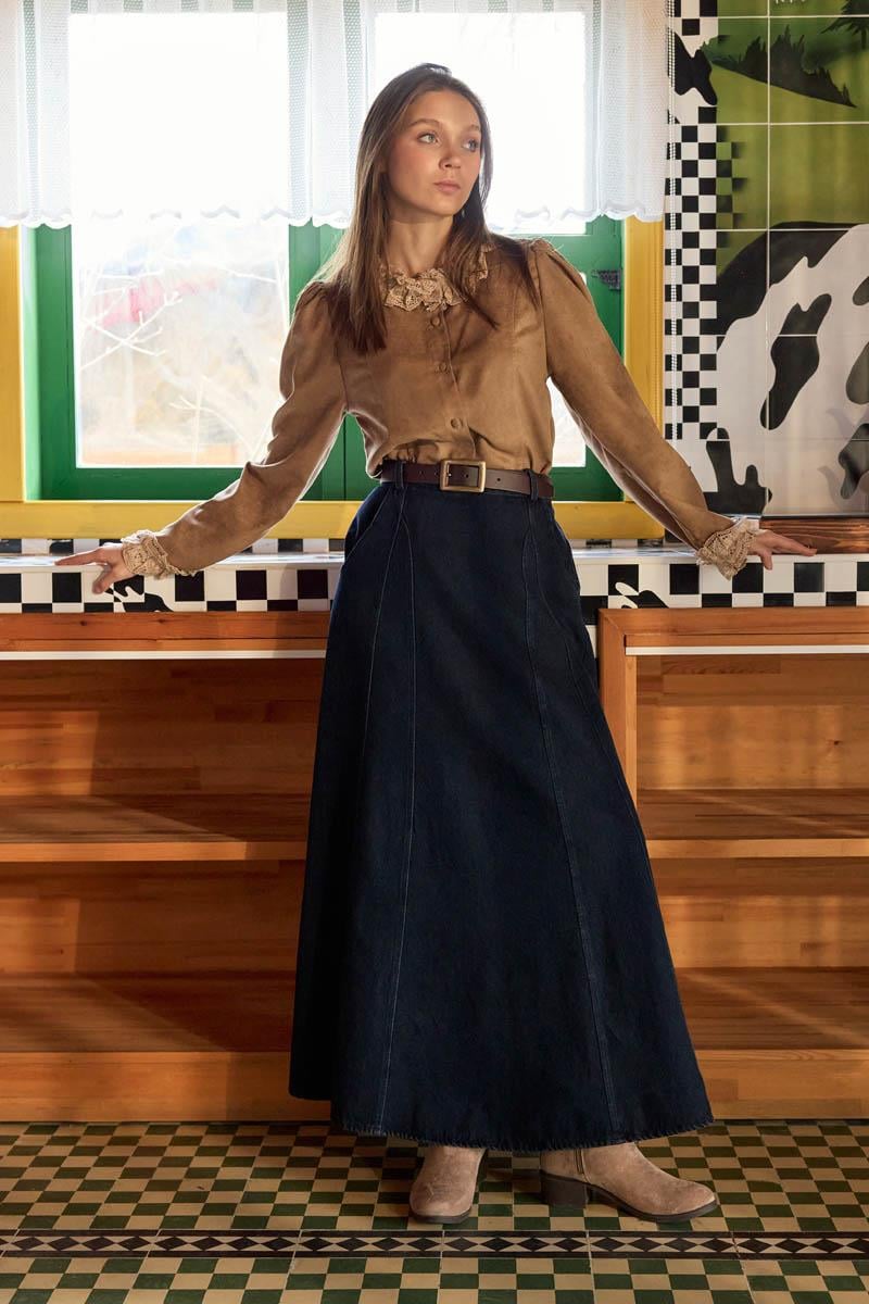 Dantelli Kısa Süet Gömlek Camel