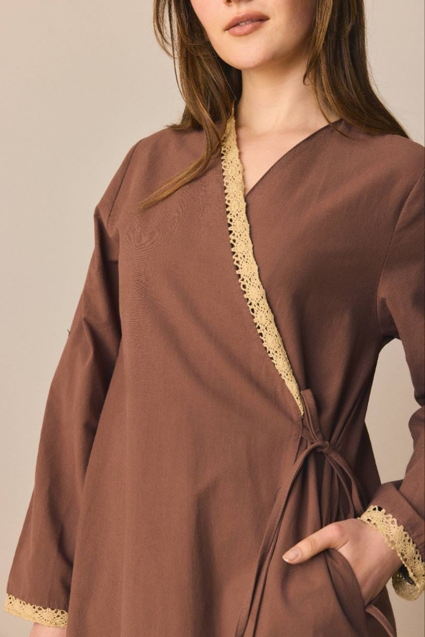 Dantelli Kruvaze Abaya 