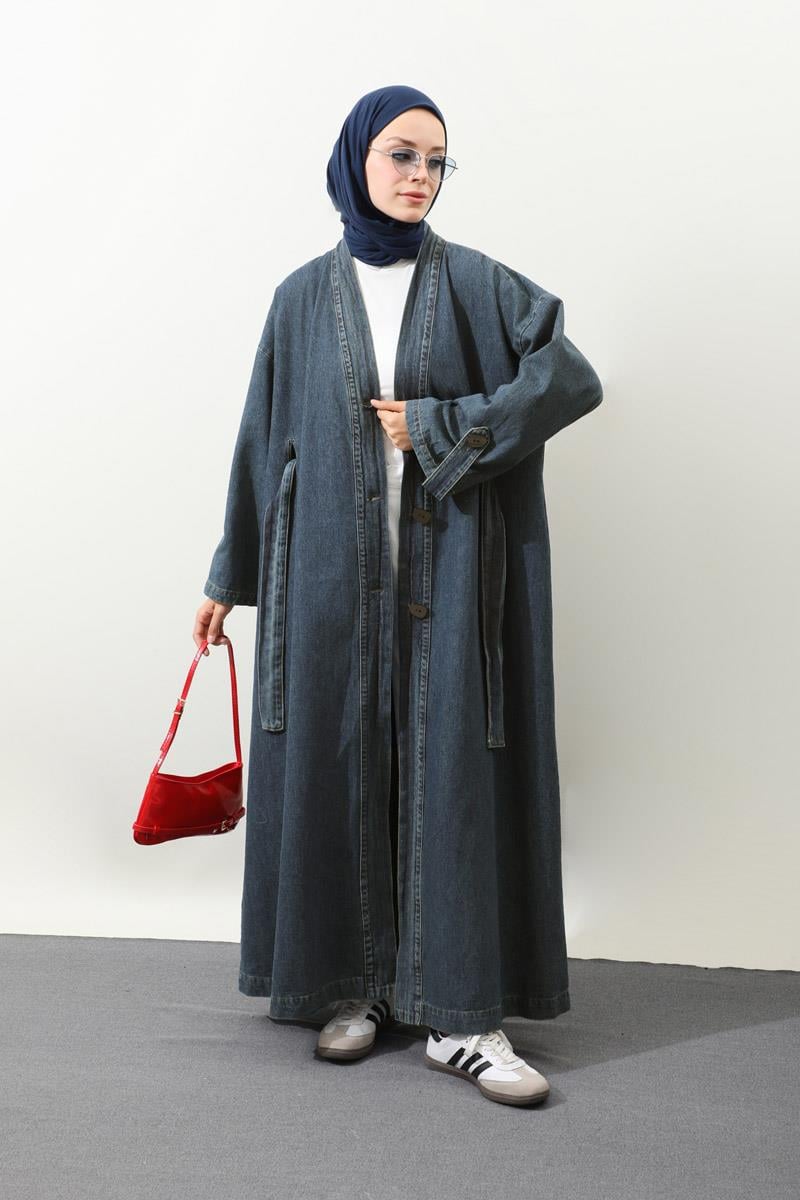 Denim Abaya Kap Koyu Mavi