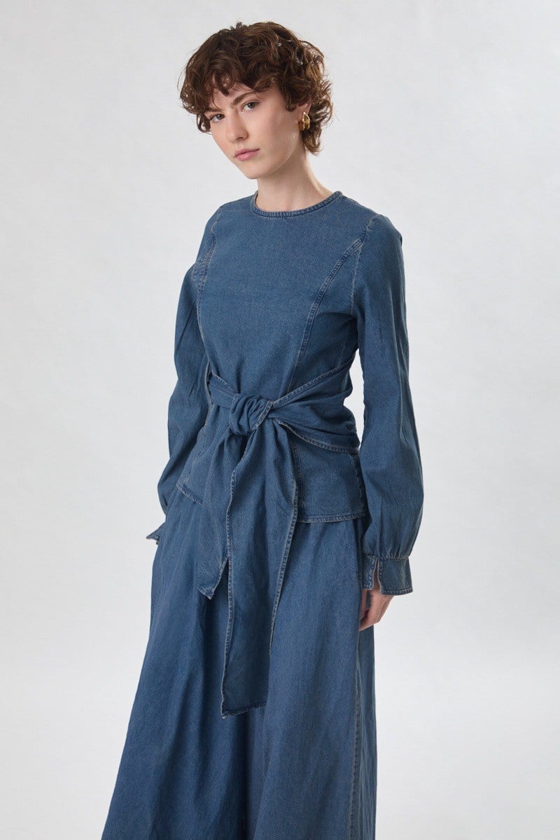 Denim Etekli Pantolon Açık Mavi