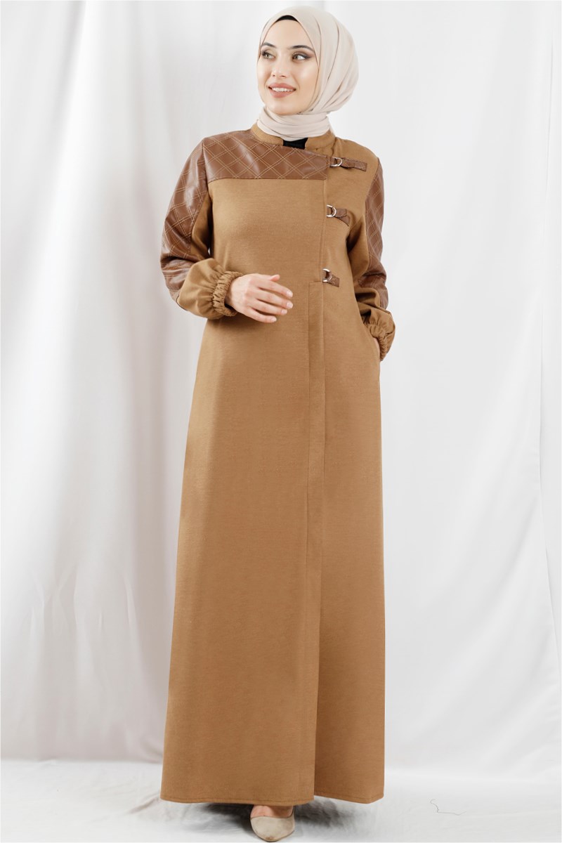 Deri Detaylı Camel Ferace