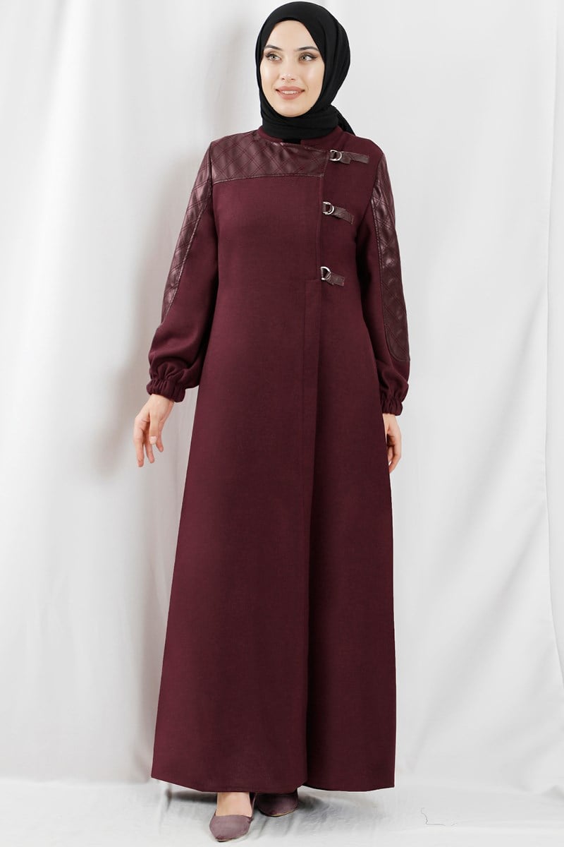 Deri Detaylı Şarabi Ferace