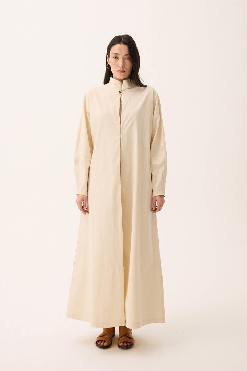 Dik Yaka Düğmeli Elbise Taş