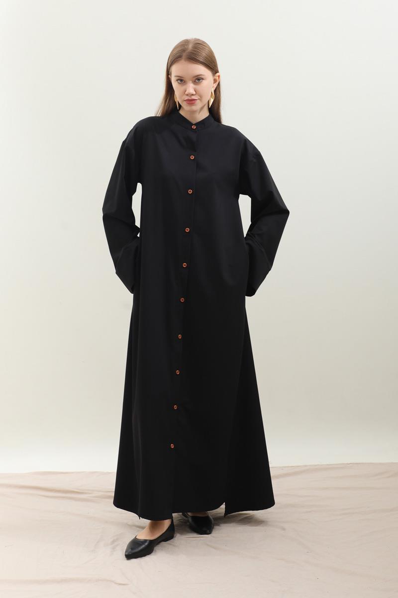 Dik Yaka Gömlek Elbise Siyah