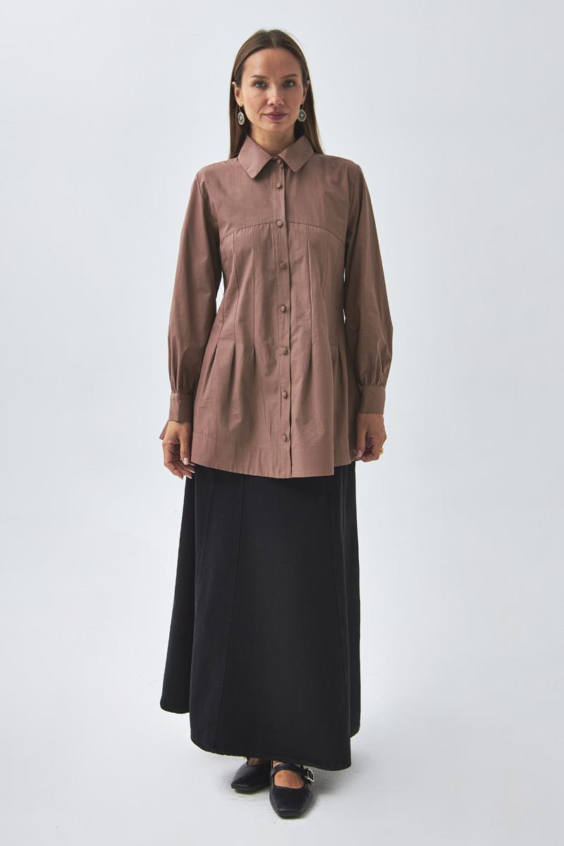 Dikiş Detaylı Robalı Gömlek Gül Kurusu