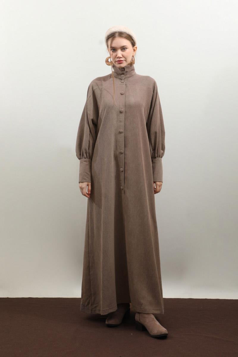 Dokulu Vintage Elbise Vizon