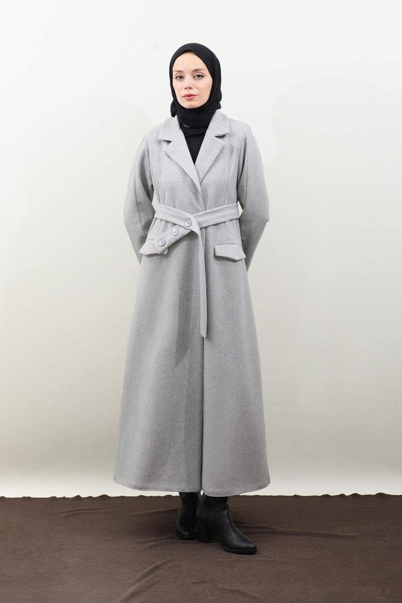 Düğmeli Klasik Kaban Gri
