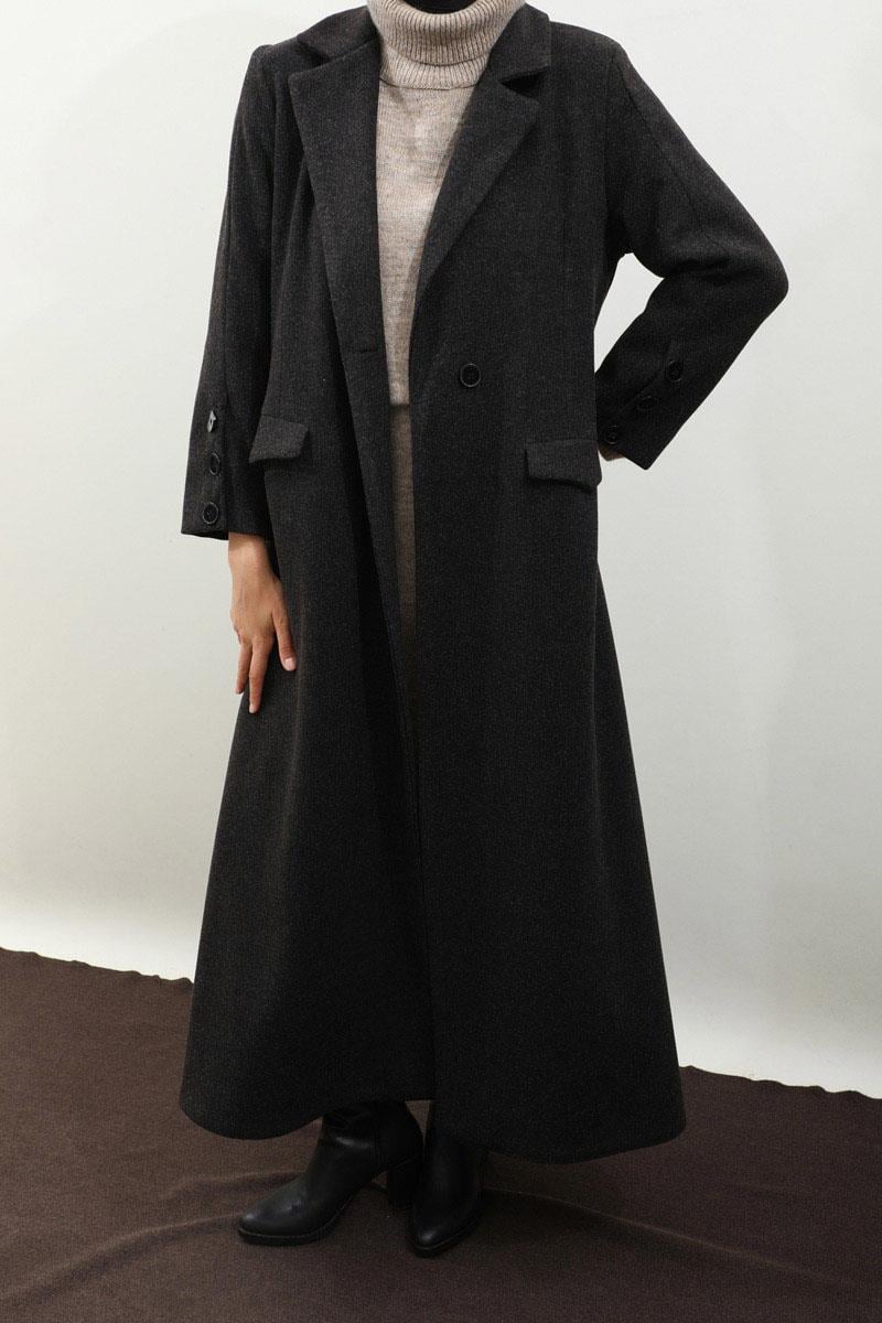 Düğmeli Klasik Kaban Siyah