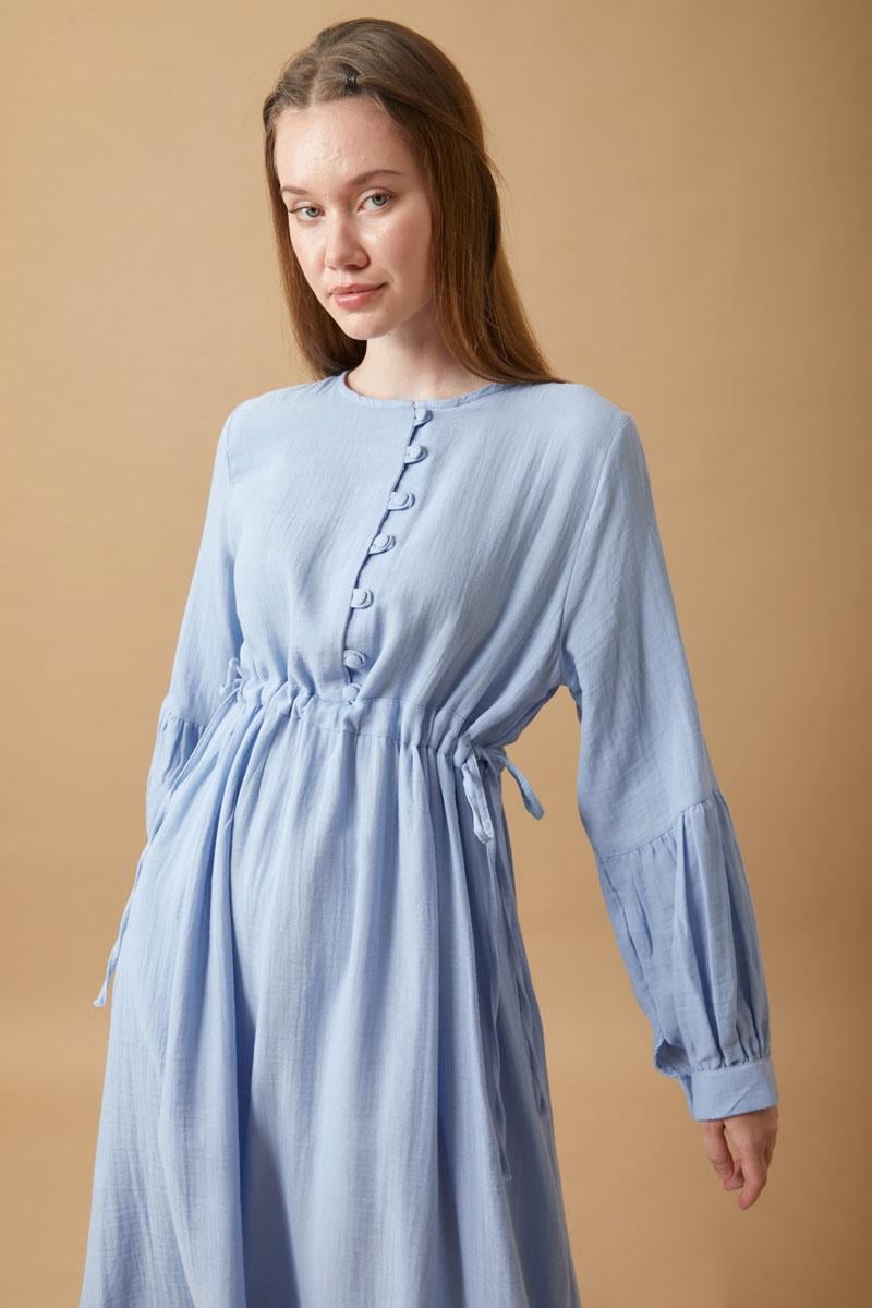 Düğmeli Müslin Elbise Bebe Mavisi