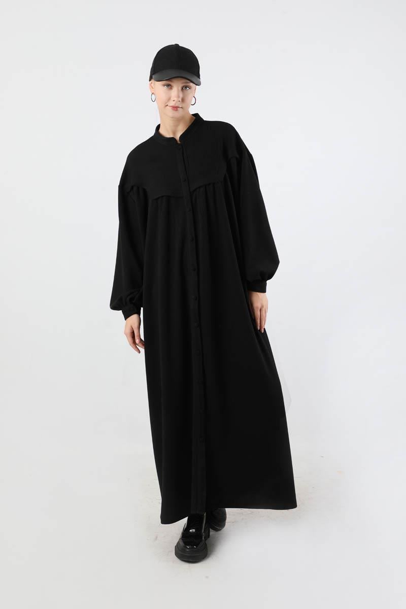 Düğmeli Triko Elbise Siyah