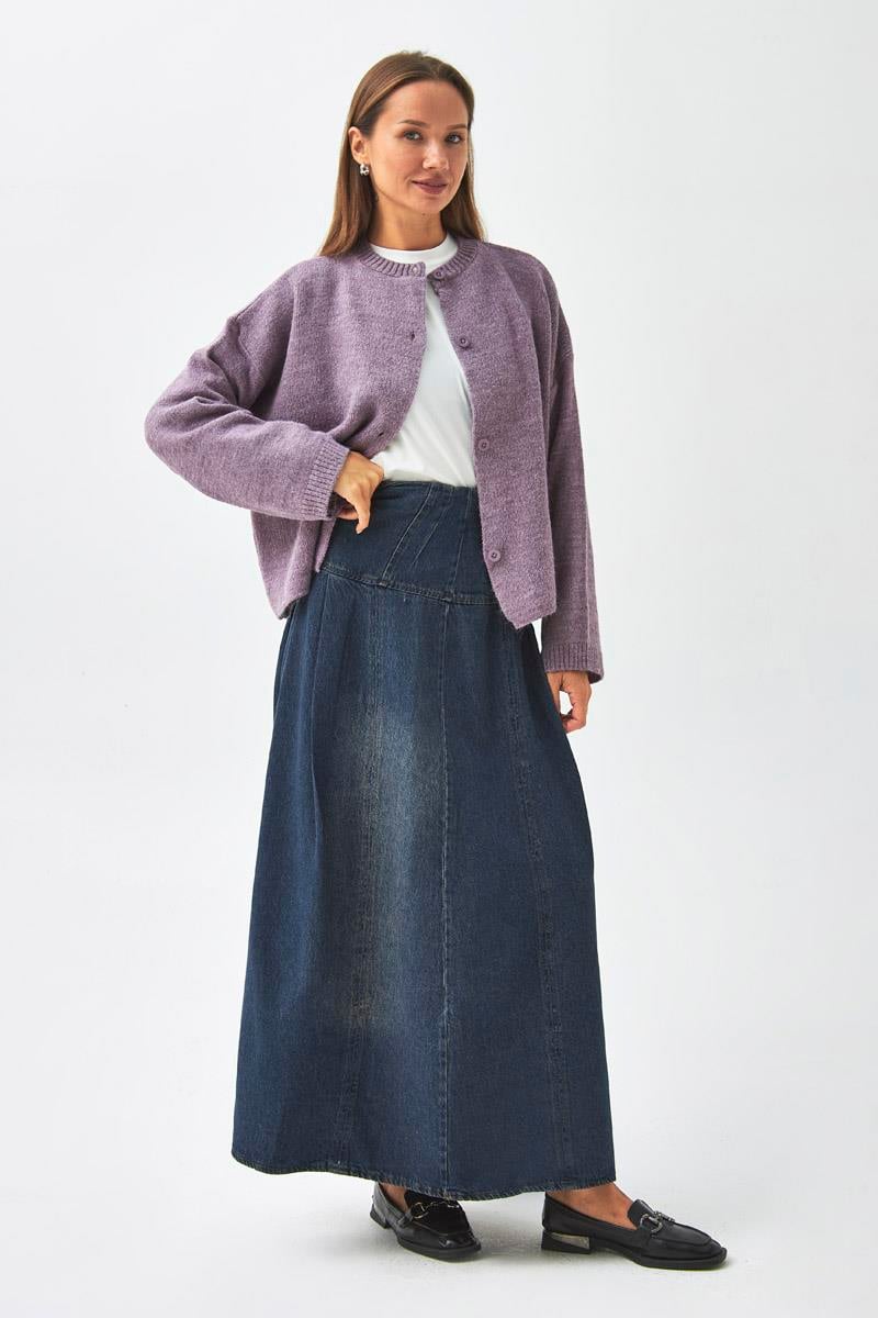 Düğmeli Triko Hırka Lila