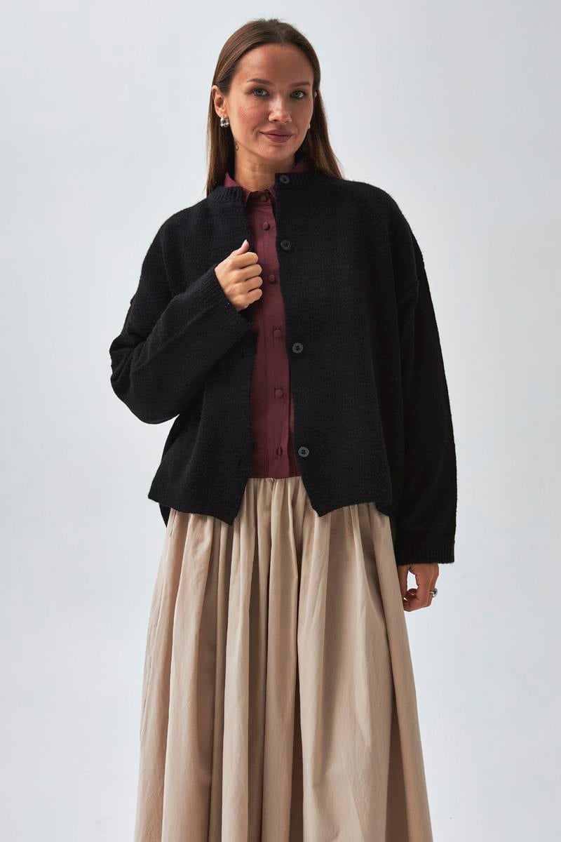 Düğmeli Triko Hırka Siyah