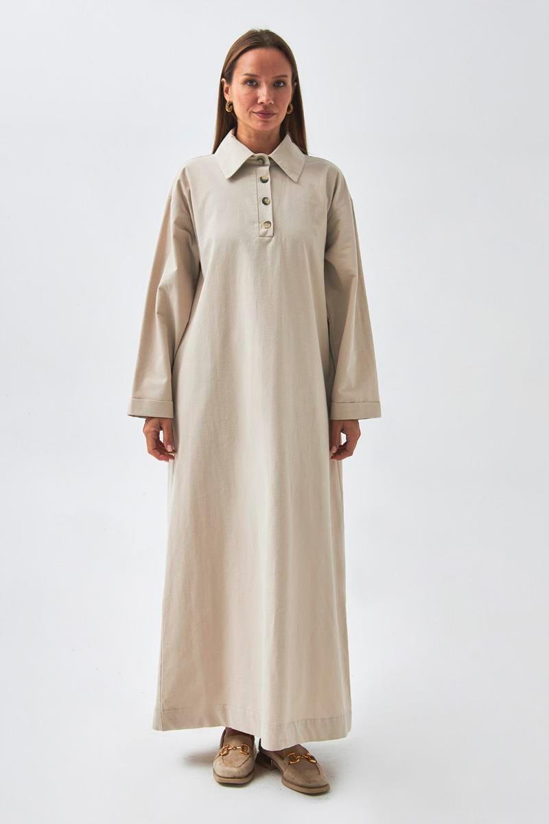 Düşük Kol Düğmeli Elbise Taş