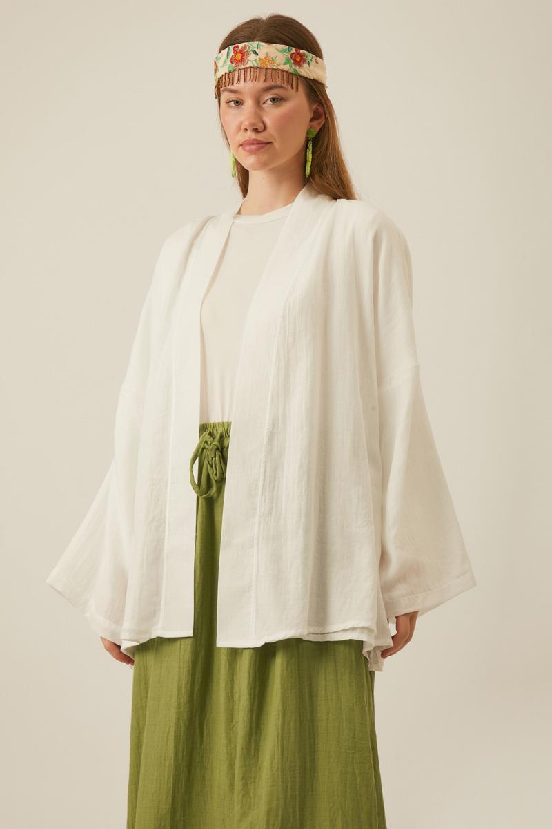 Düşük Kol Kimono Beyaz