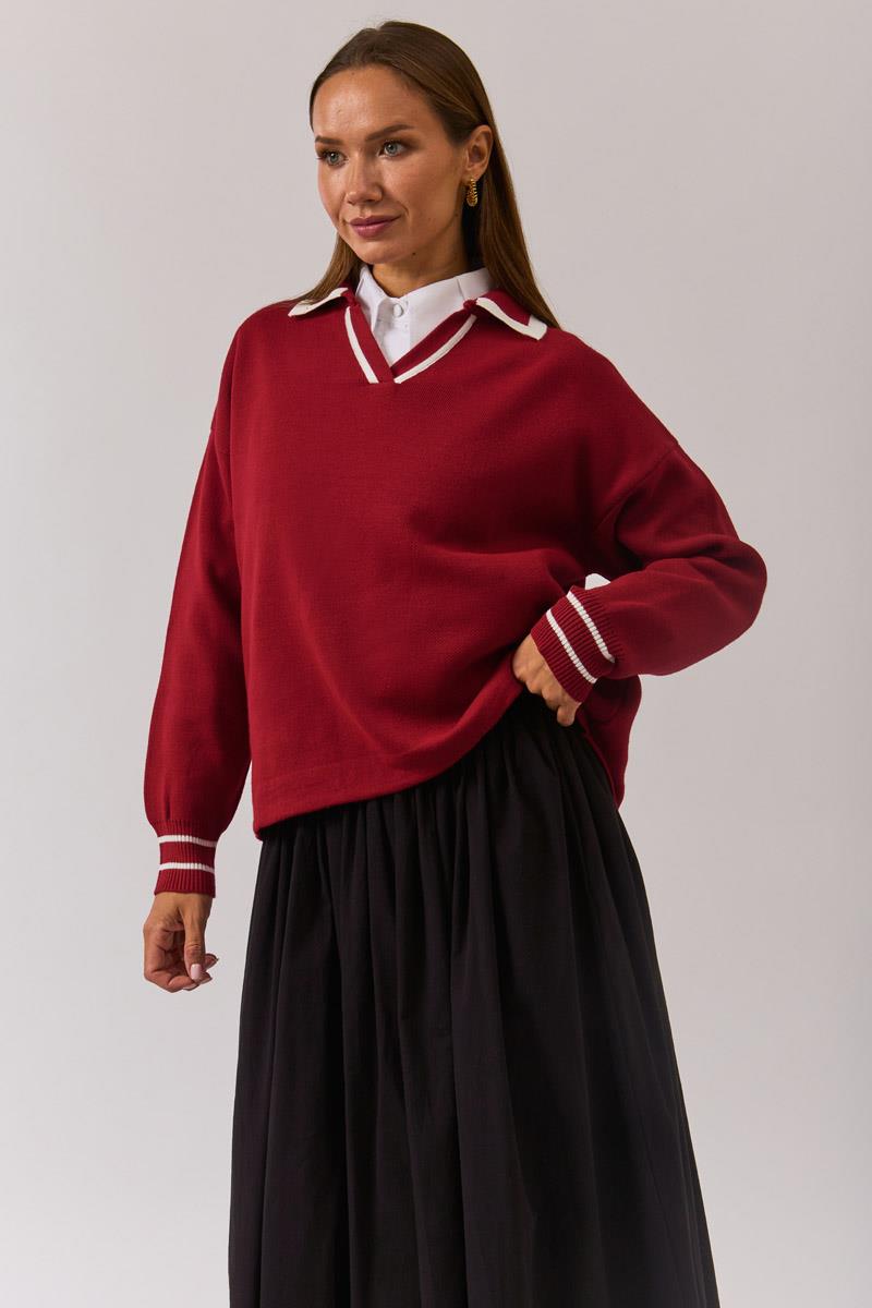 Düz Polo Kazak Kırmızı