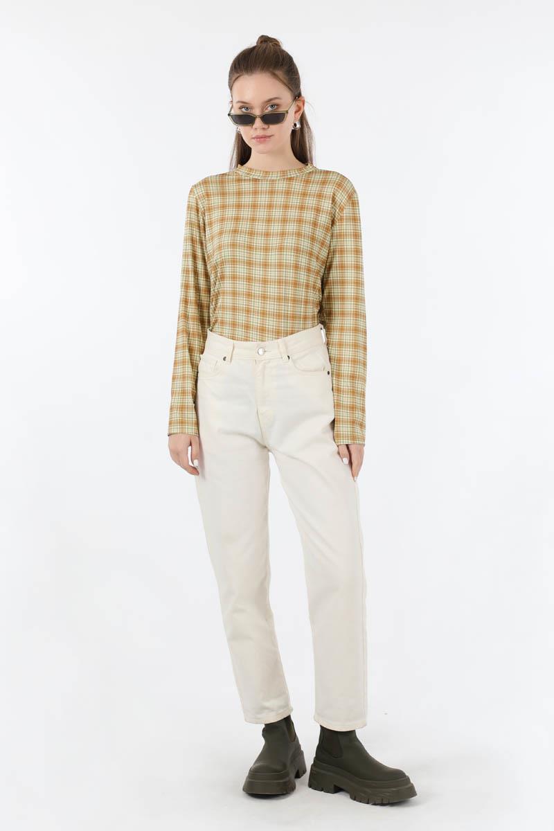 Ekose Desenli Body Camel