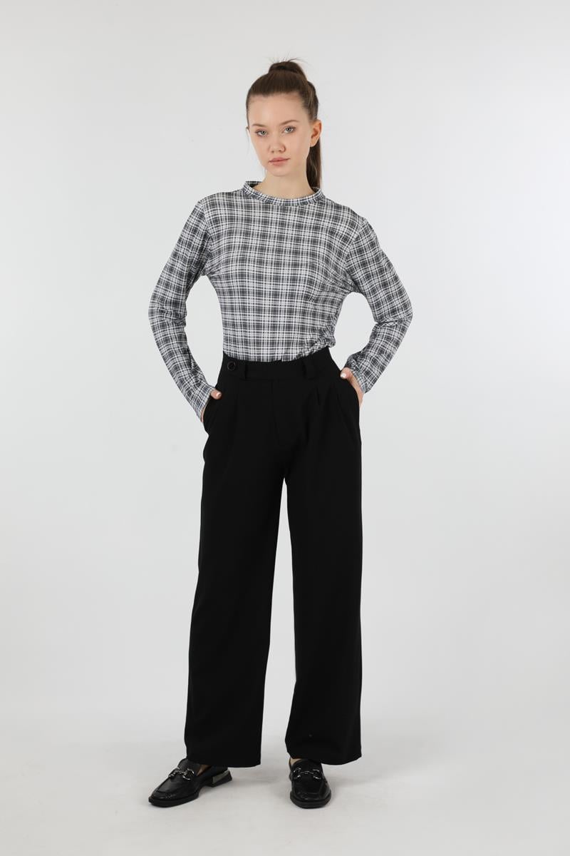 Ekose Desenli Body Siyah