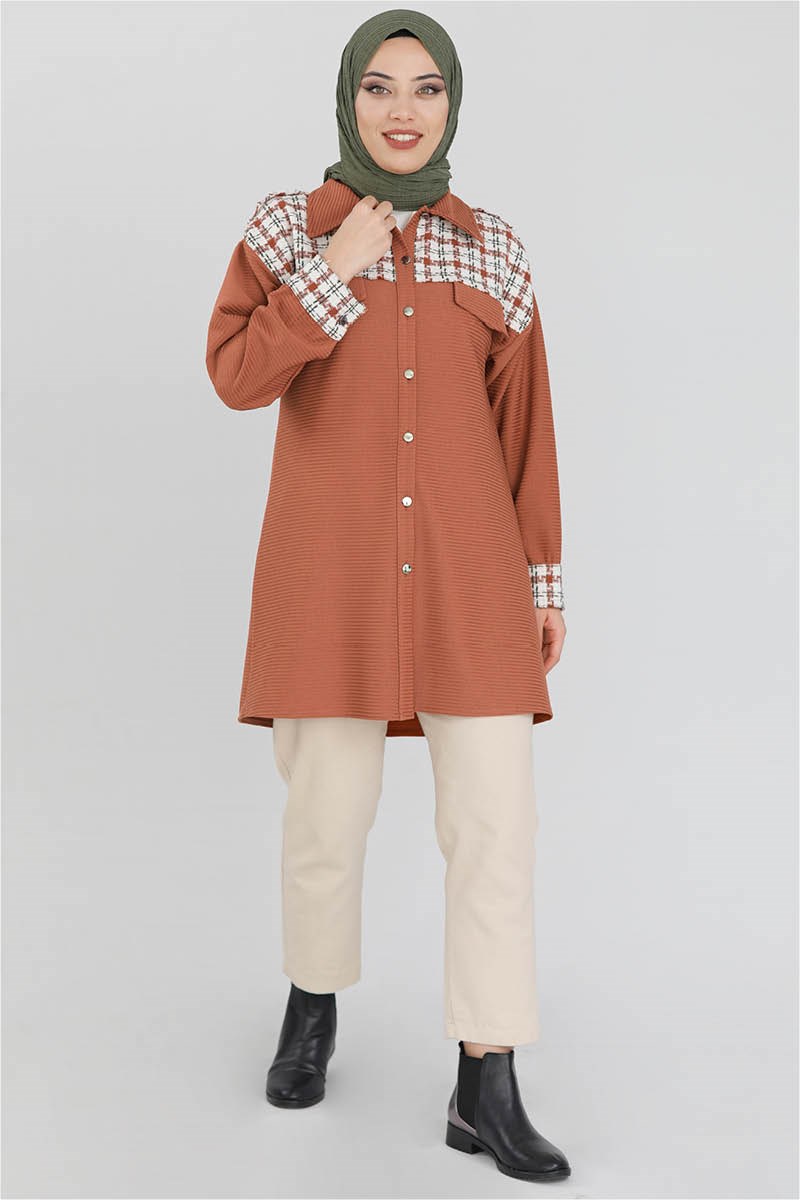 Ekose Garnili Gömlek Şeftali