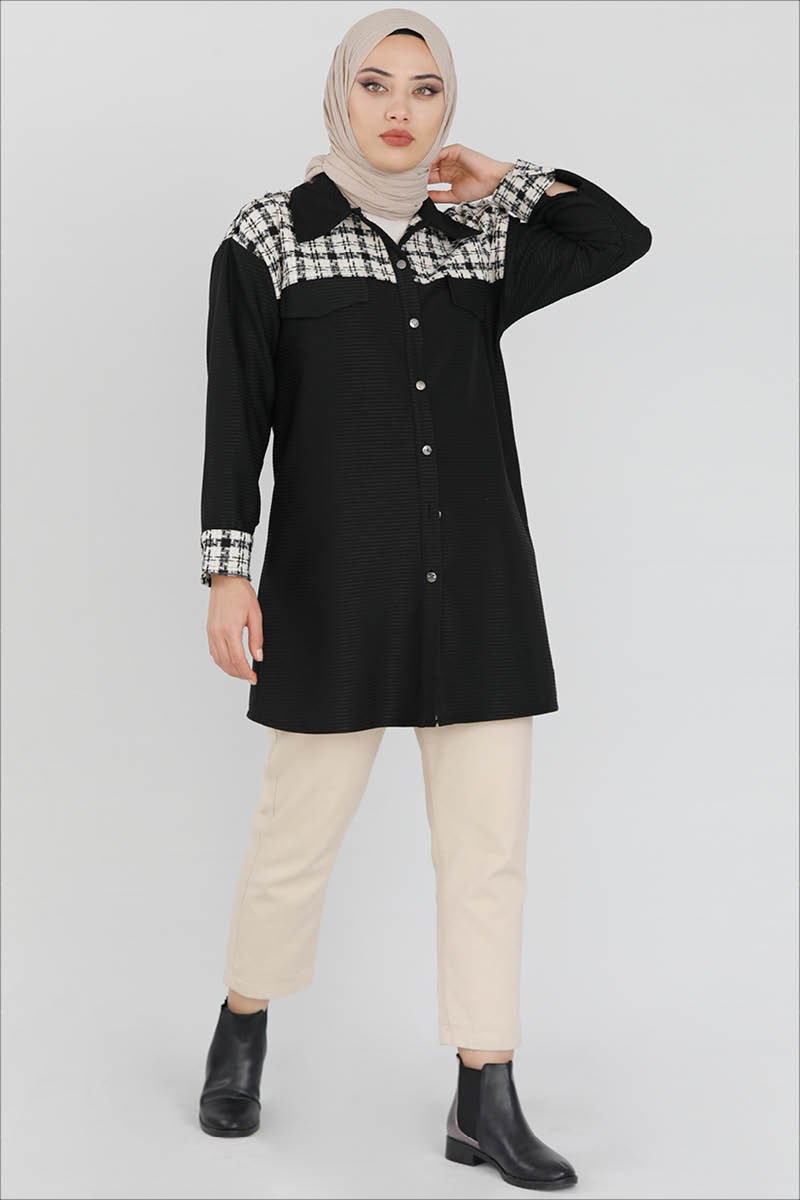 Ekose Garnili Gömlek Siyah