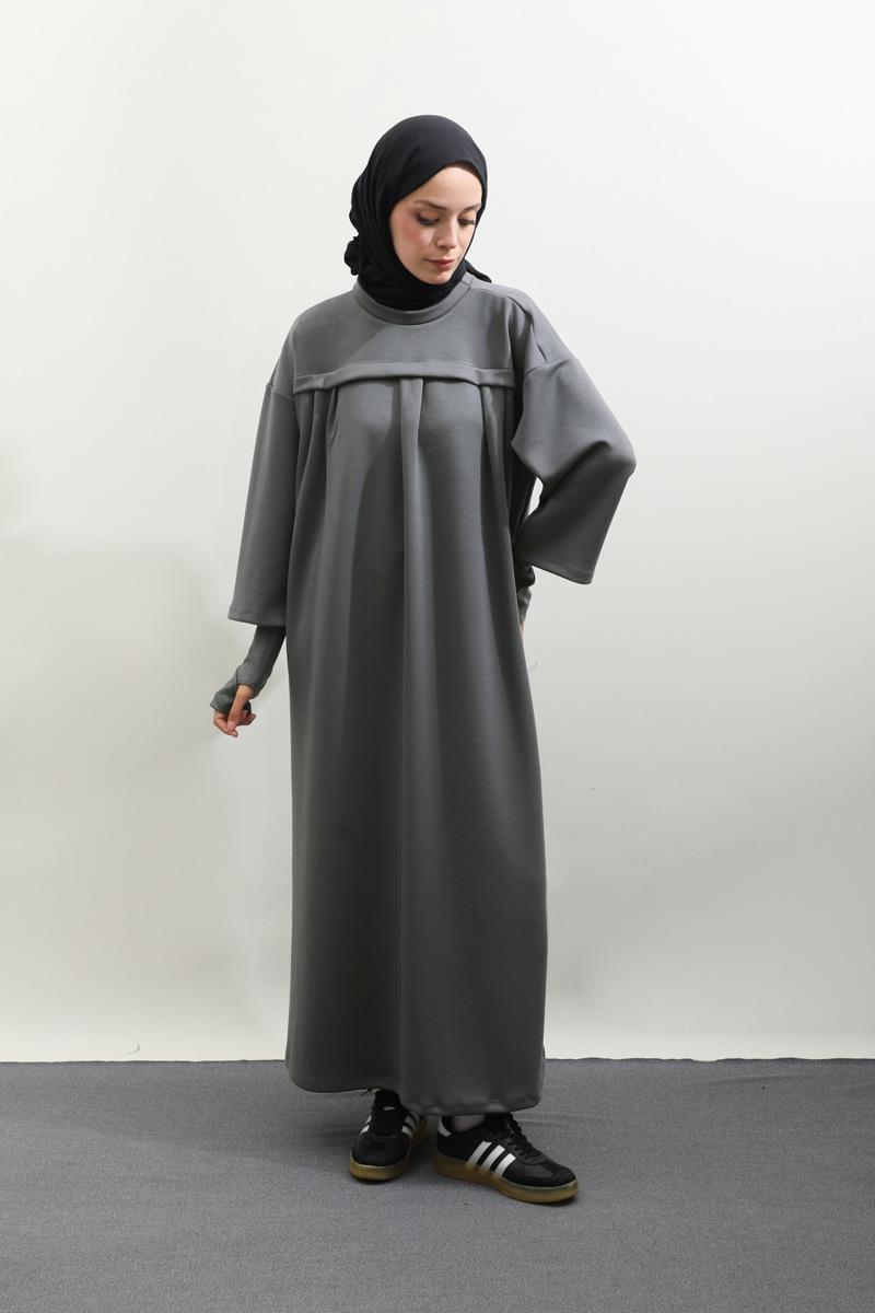 Eldiven Detay Elbise Lacivert