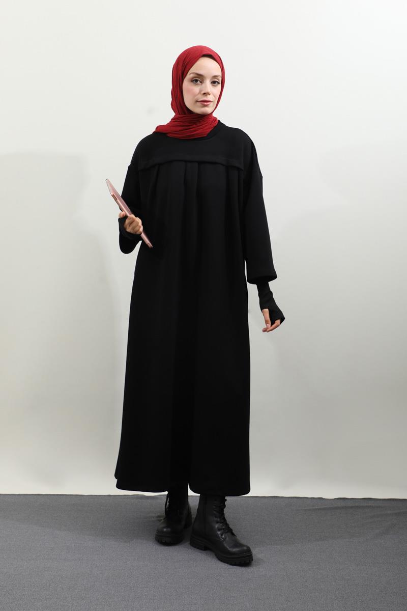 Eldiven Detay Elbise Siyah