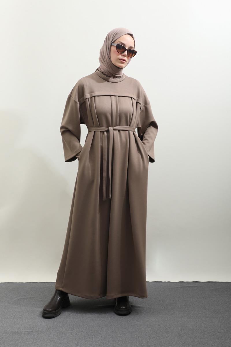 Eldiven Detay Elbise Toprak