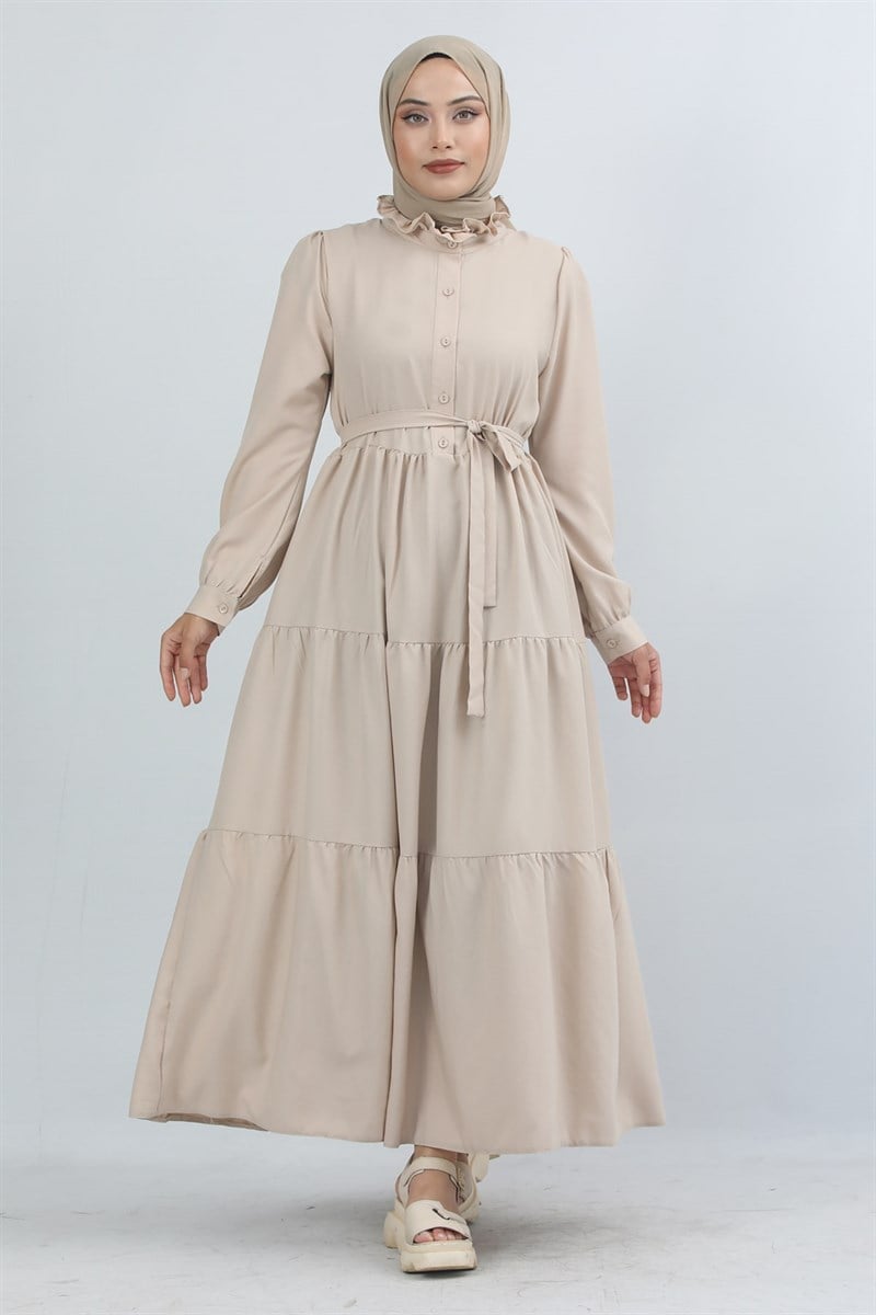 Fırfır Yaka Elbise Vizon