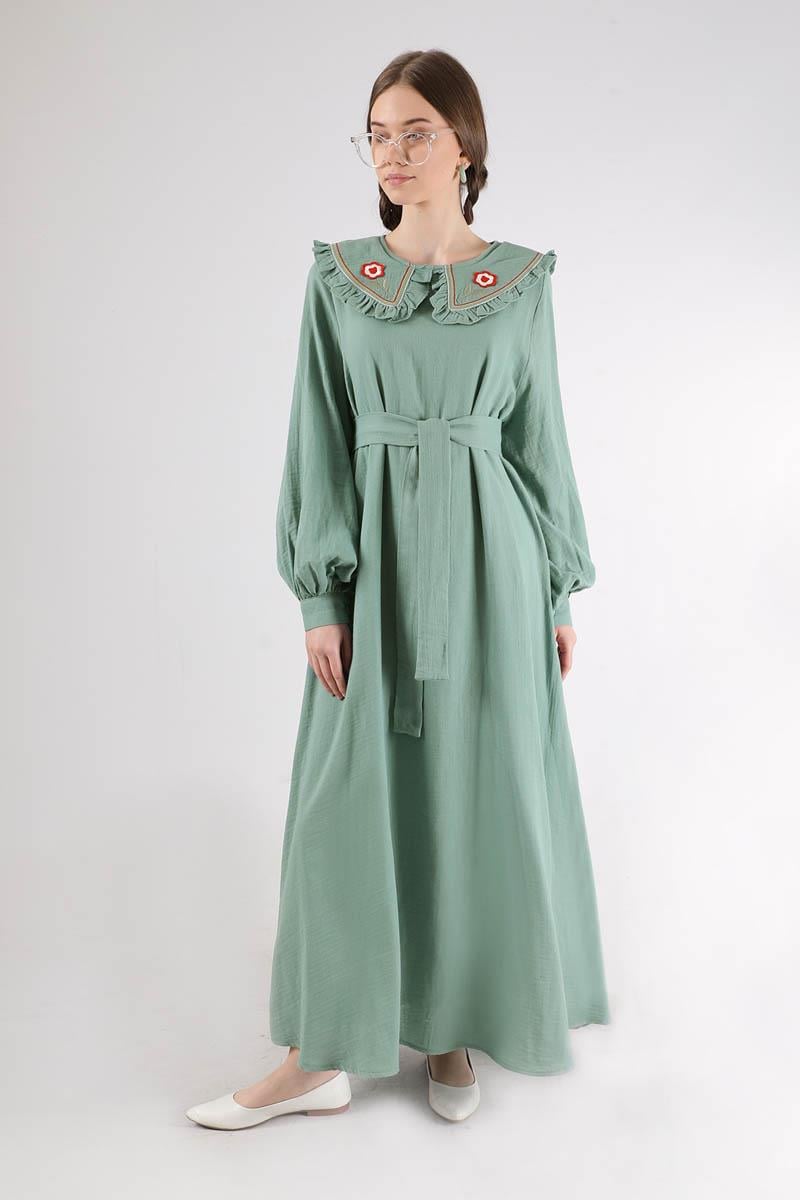 Fırfırlı Bebe Yaka Elbise Mint