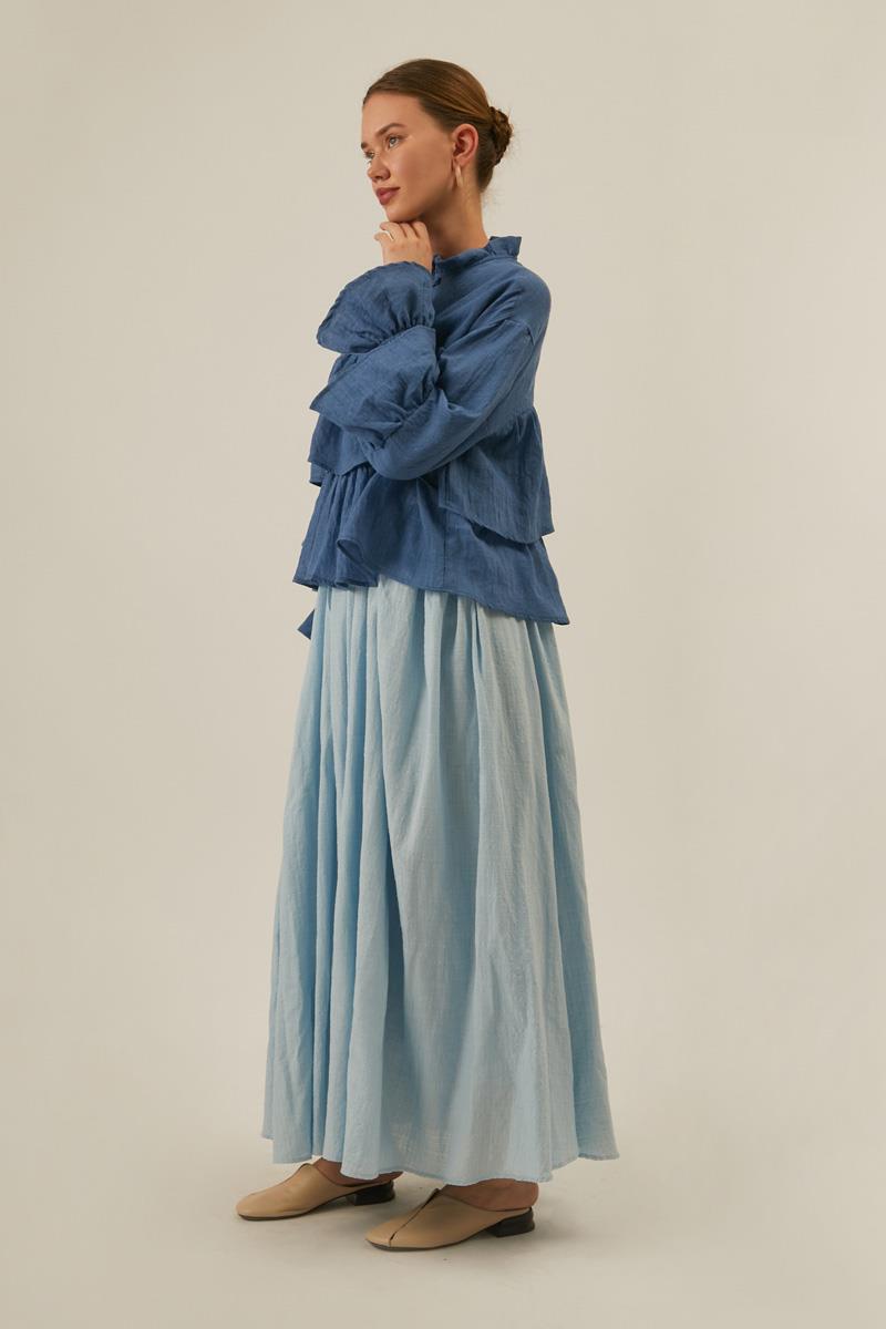 Fırfırlı Vual Gömlek İndigo