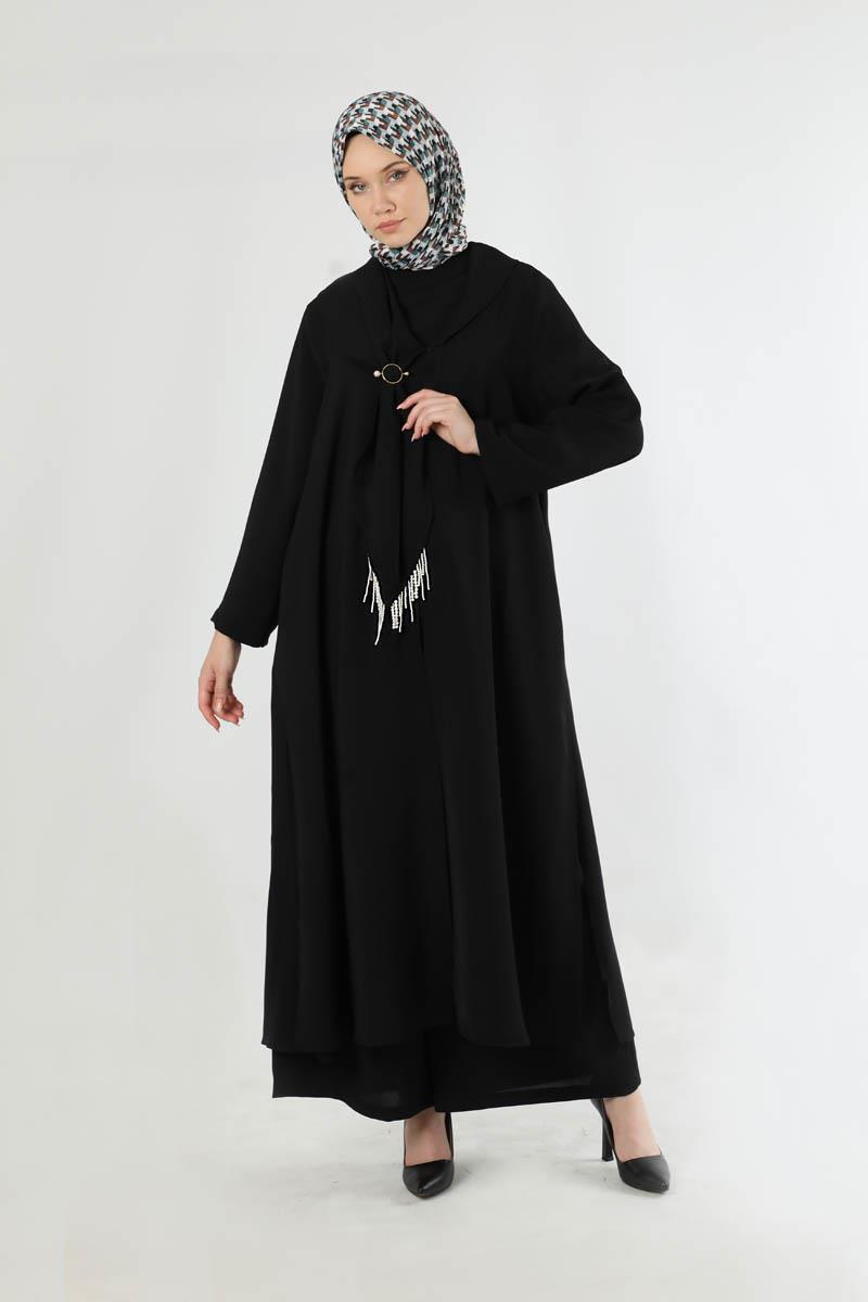 Fularlı Abaya Takım Siyah