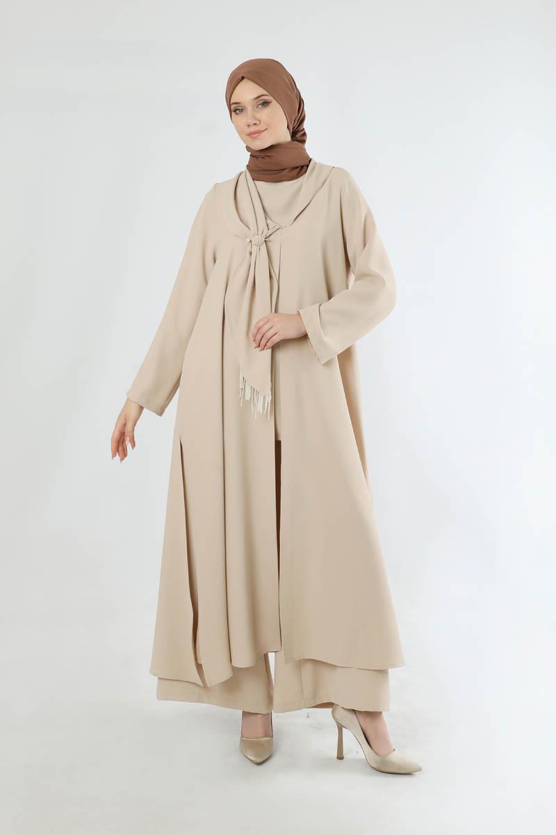 Fularlı Abaya Takım Taş