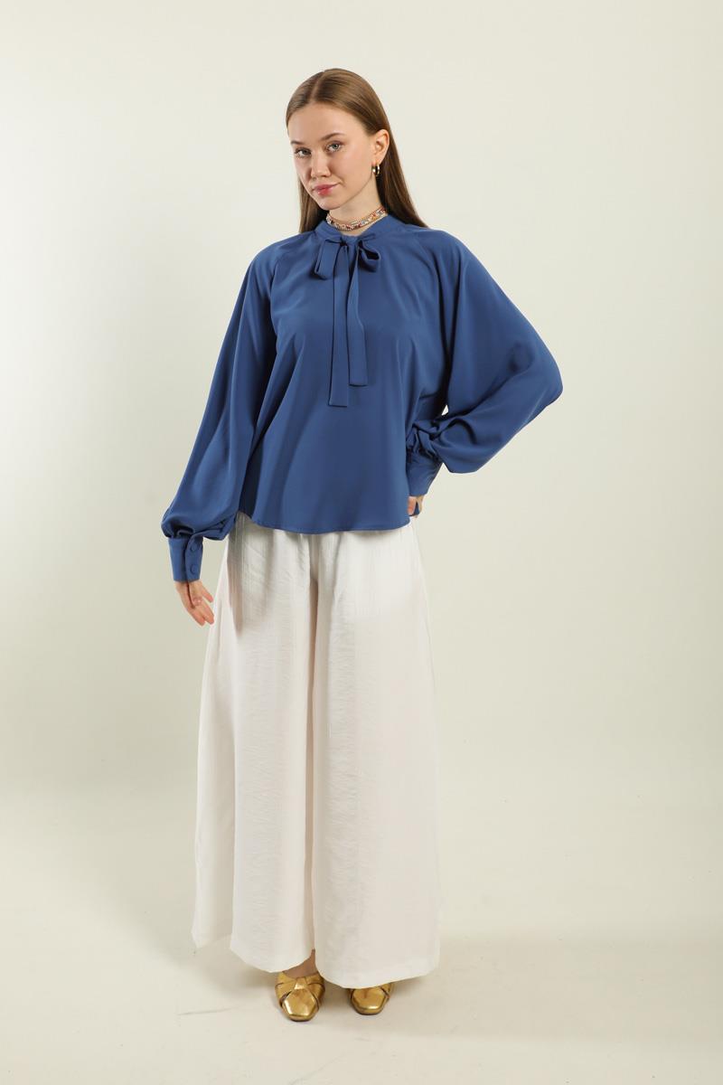 Fularlı Gömlek İndigo