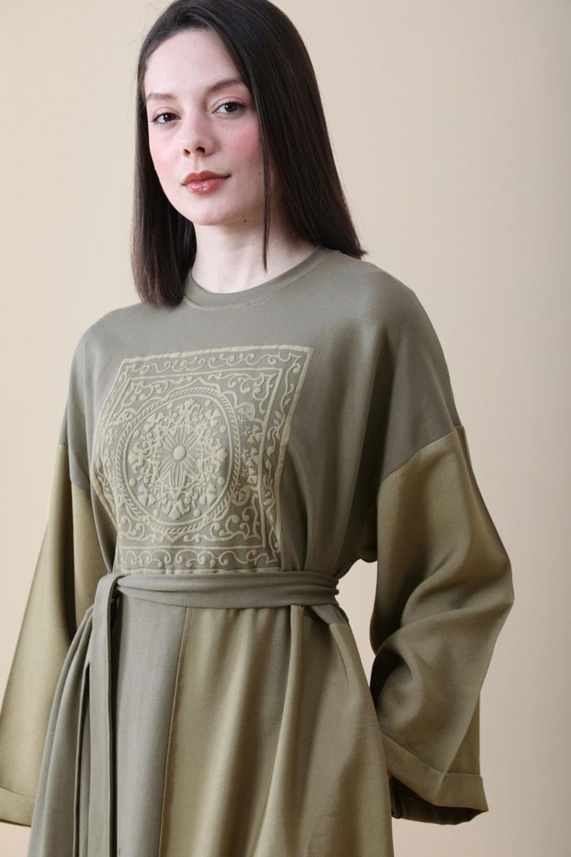 Garnili Sweat Elbise Haki